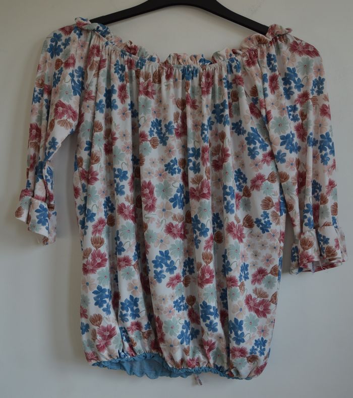 Blouse femme fleurie multicolore col élastiqué manches 3/4 taille XL - photo numéro 2
