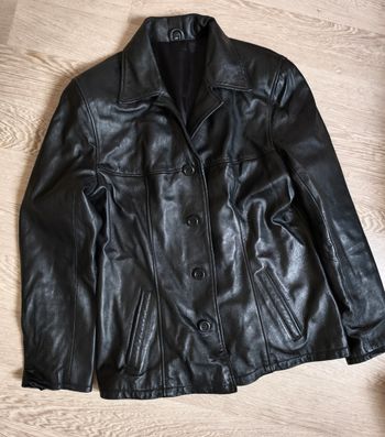 Veste en cuir véritable agneau noir T44 vintage chic souple