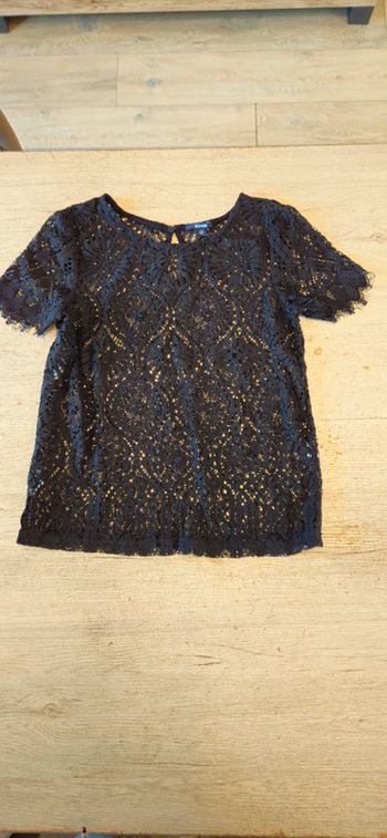 Blouse noire brodée à manches courtes, Kiabi, taille 34, nickel