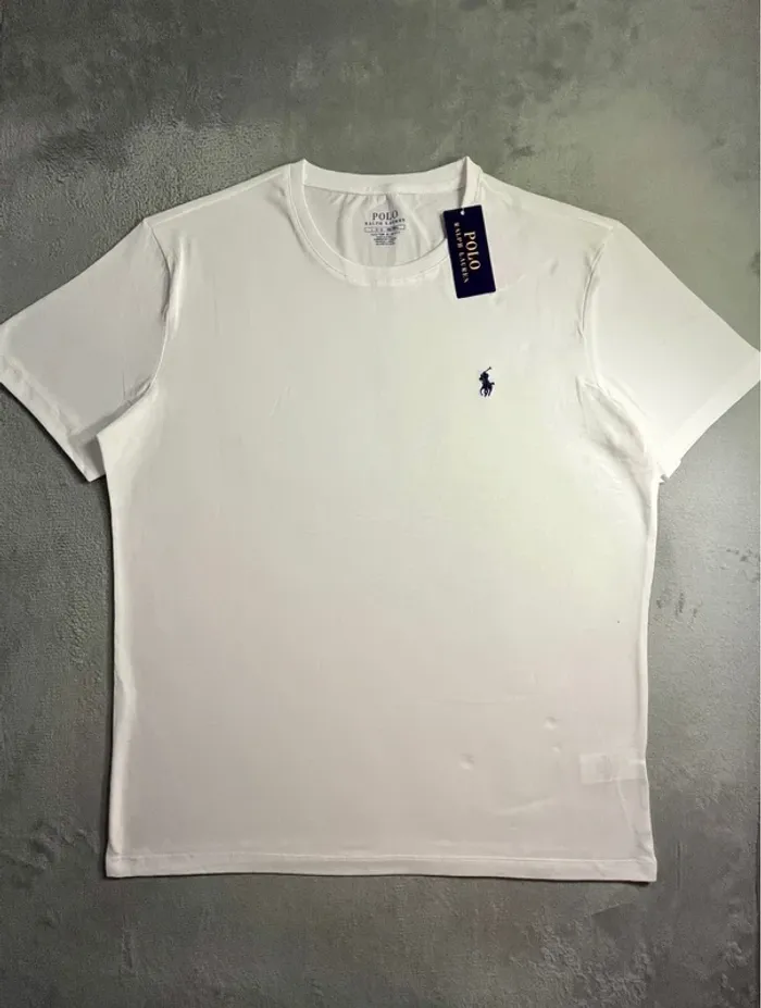 T-shirt Ralph Lauren Crewneck Embroidered White Navy Poney – Taille L - photo numéro 2