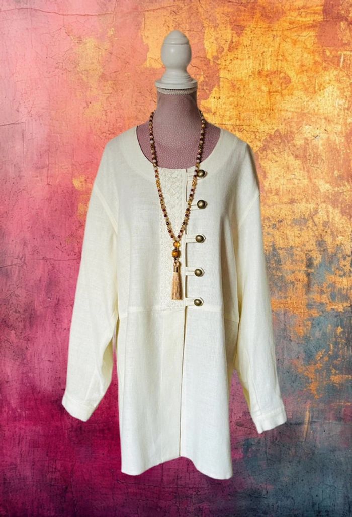 🌾Tunique en lin artisanale cottagecore bohème chic M&G taille 40 Austrian Trachten Linen tunic🌾 - photo numéro 2