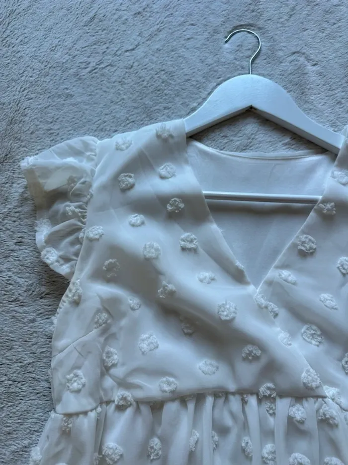 Robe blanche évasée voile fluide femme - photo numéro 2