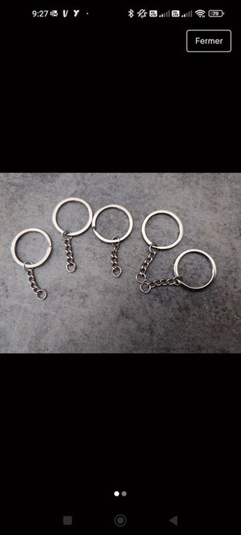 Lot de 25 anneaux porte clé avec chaînette en métal argente