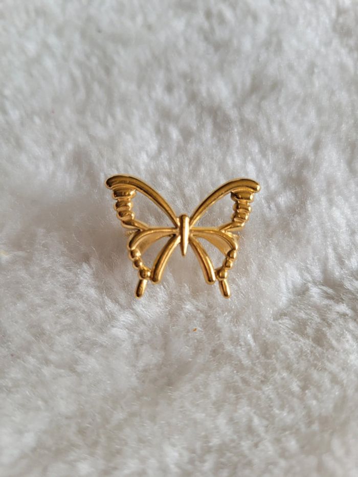 Bague papillon acier doré ajustable - photo numéro 3