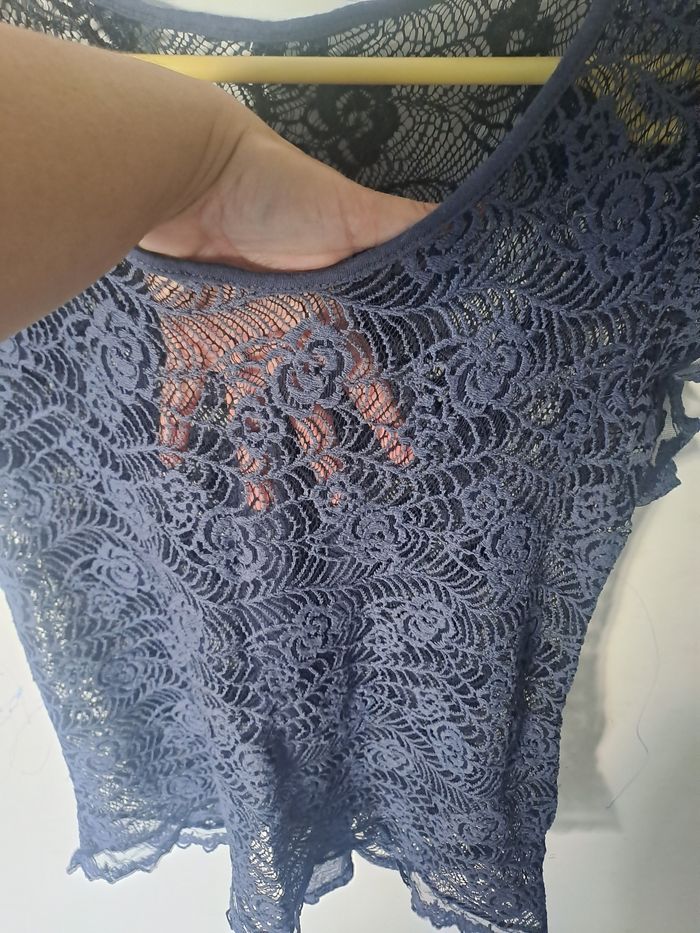 Blouse Transparente broderie dentelle bleu - photo numéro 5