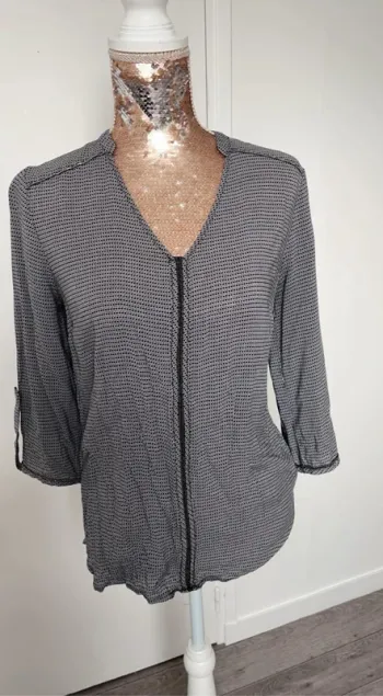 Blouse Cache cache Taille S Noir et blanc Manches 3/4