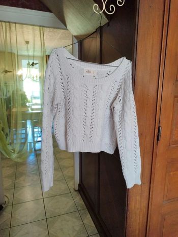 Pull blanc Hollister col rond laine vintage L/40