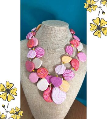 Collier fait main en pâte polymère – Nuances de rose et jaune pastel _ Collection Nuances de Rose