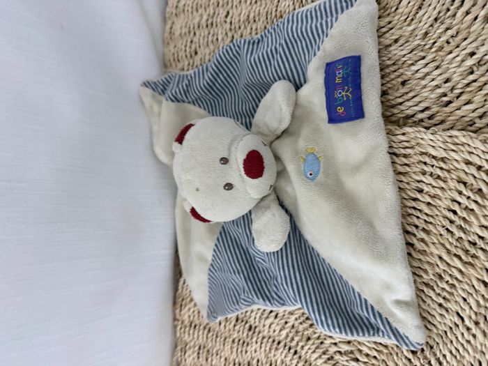 Doudou plat ours écru bleu rayé rouge poisson DE BON MATIN - photo numéro 4