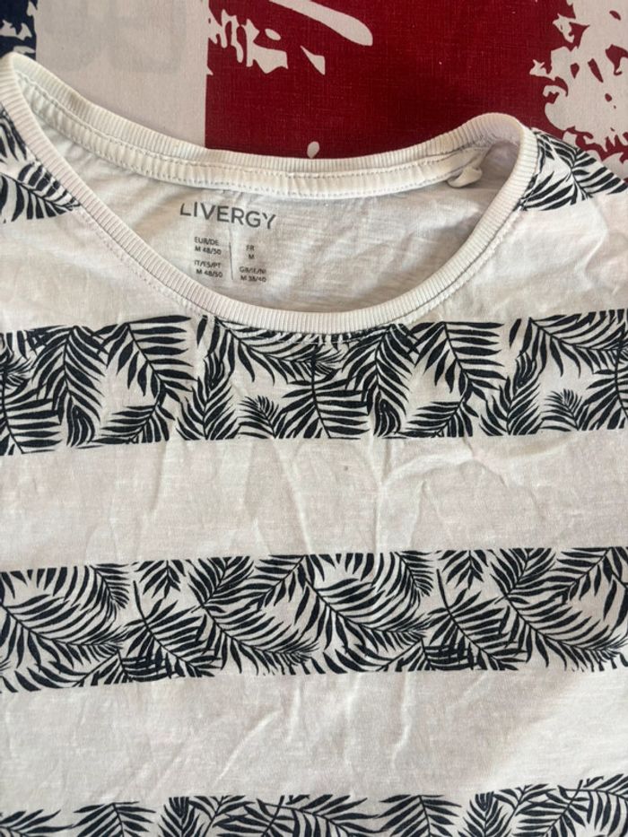 T-shirt Livergy taille S/M blanc liserés noir motif jungle - photo numéro 2