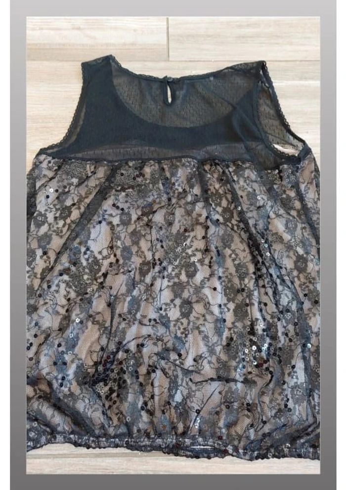 Haut noir à dentelle promod taille 4 taille XL - photo numéro 3