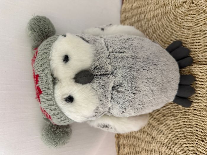 Peluche chouette GUND gris blanc bonnet laine - photo numéro 5