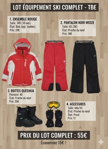 Lot affaires de ski taille enfant/ado/adulte 
