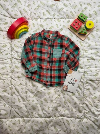 chemise manches longues à carreaux vert et orange 18 mois orchestra