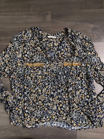 Blouse camaïeu taille 36 marine moutarde imprimée fleuri