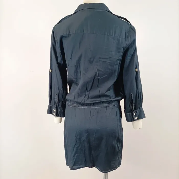 Robe-chemise bleu nuit I.Code 100% coton, manches 3/4, détails dorés élégants A1570 - photo numéro 13