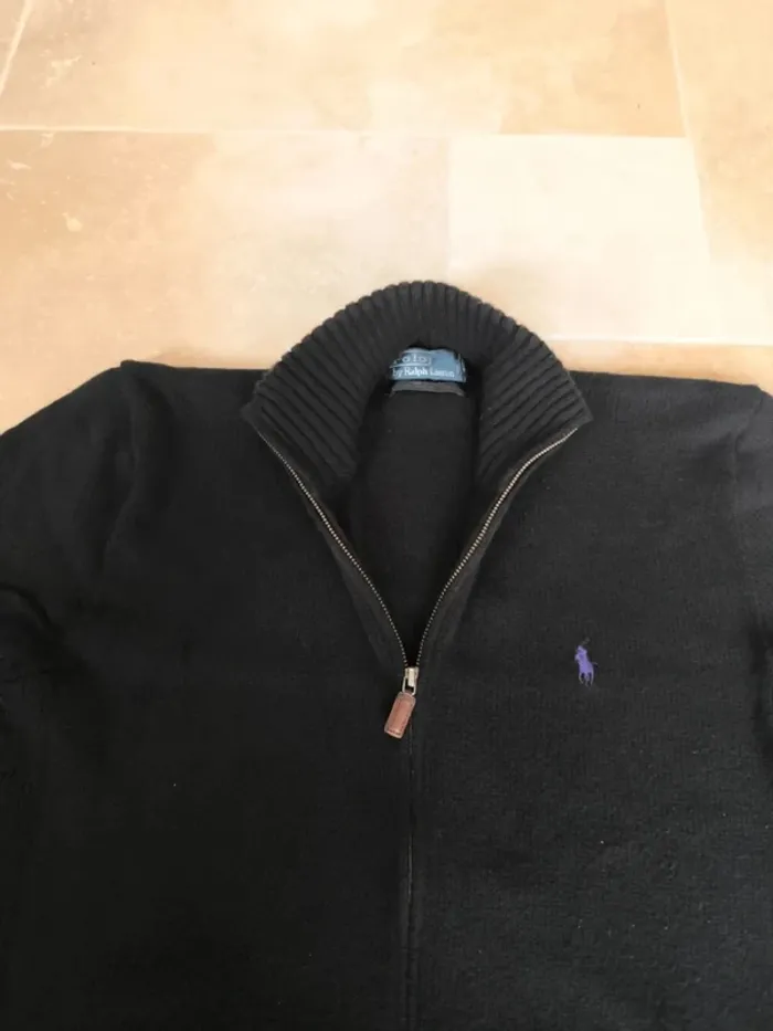Pull full zip camionneur Polo Ralph Lauren Homme M Noir logo violet - photo numéro 3