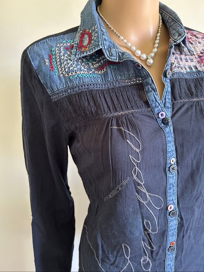 Chemise bleue bi matière Desigual taille M TBE - photo numéro 4
