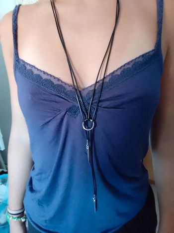 Collier cordon cuir et 2 piques argentes
