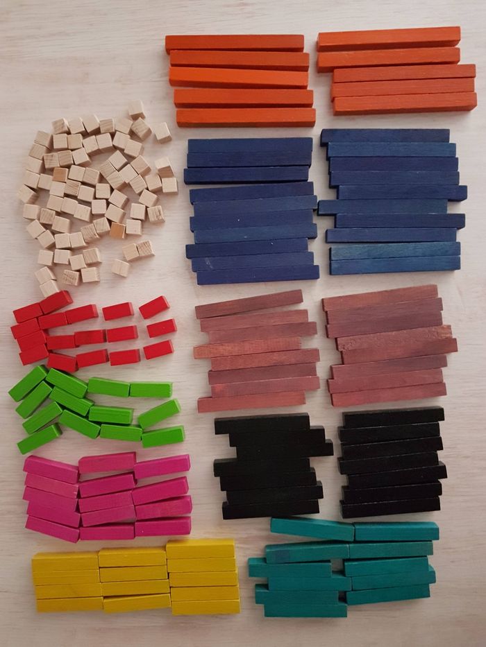 Bâtons de calcul en bois, réglettes cuisenaires, coffret les nombres en couleurs - photo numéro 3