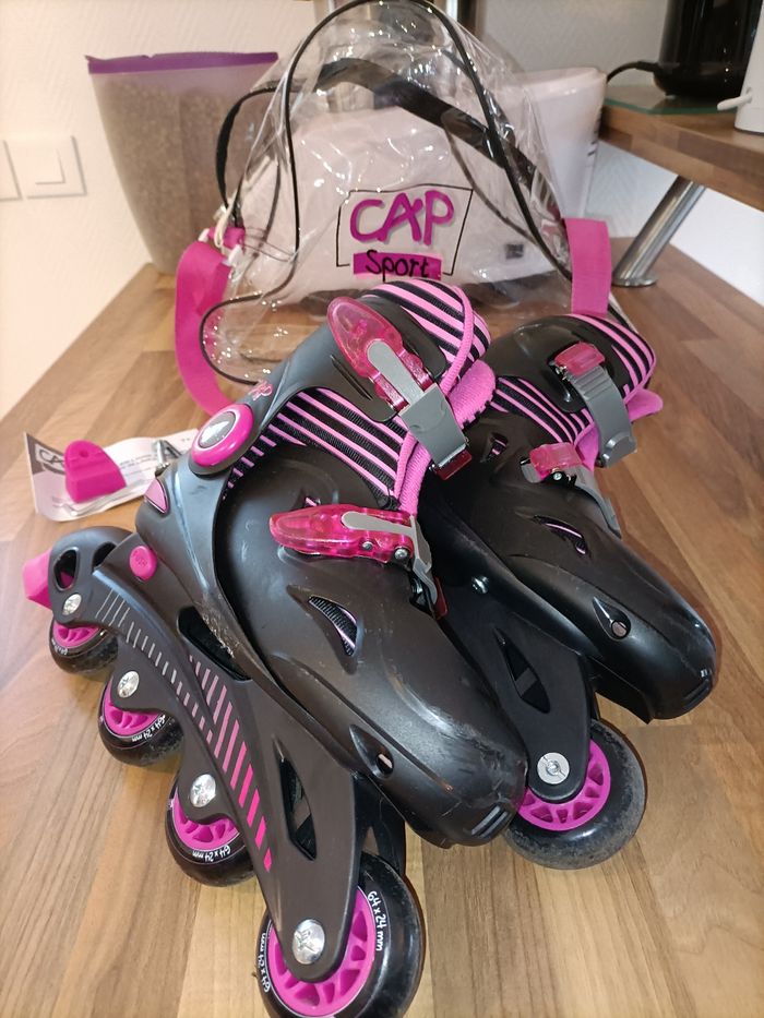 Roller noir et rose 33 à 36 cap loisirs + sacoche de rangement - photo numéro 4