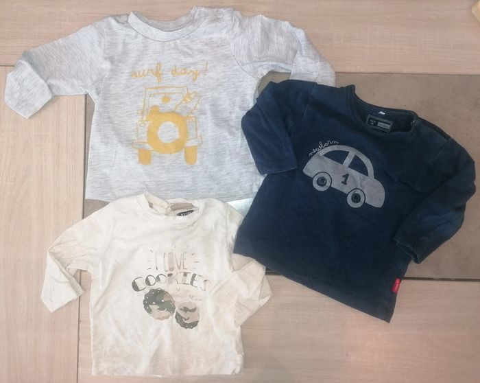 Lot de 3 tee-shirts manches longues / 6 mois