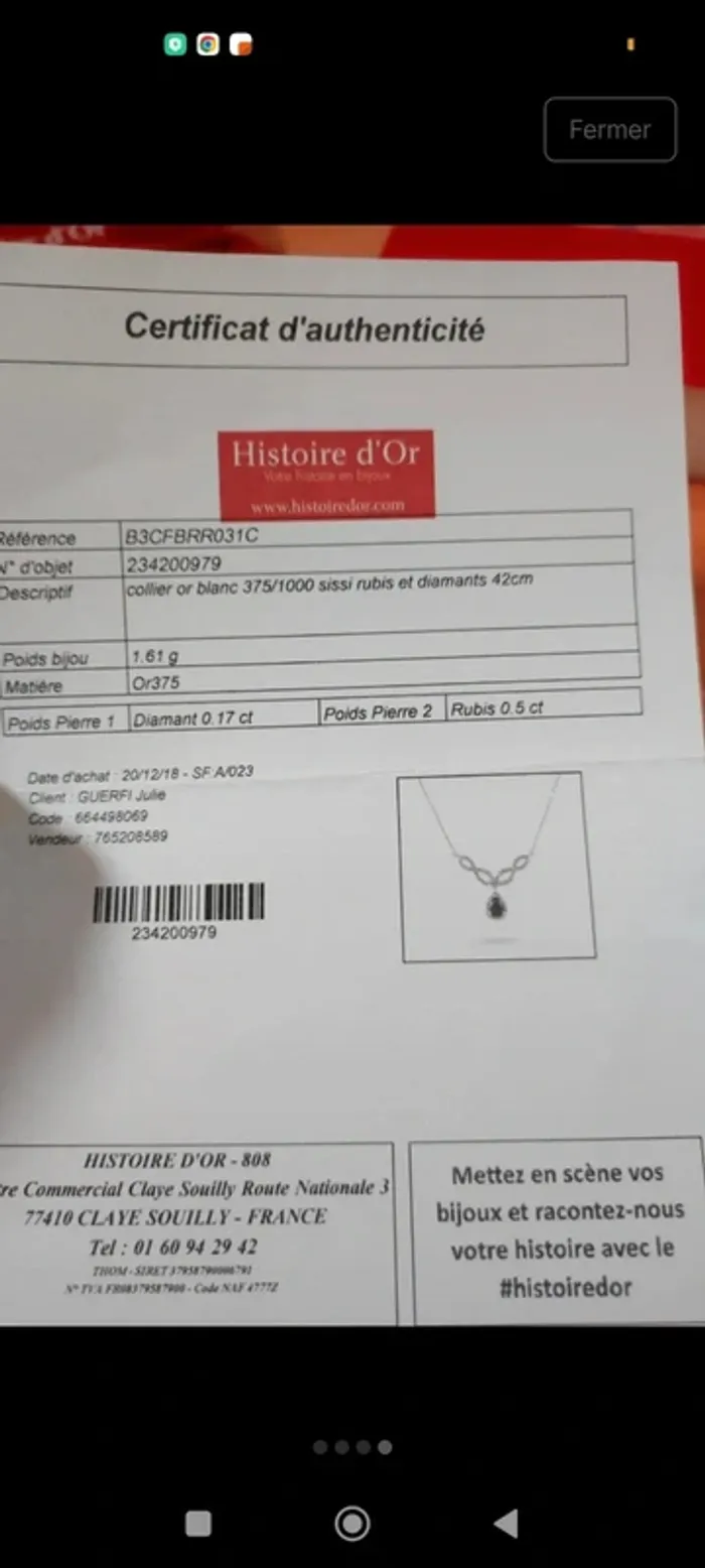 Collier or blanc rubis diamants - photo numéro 4