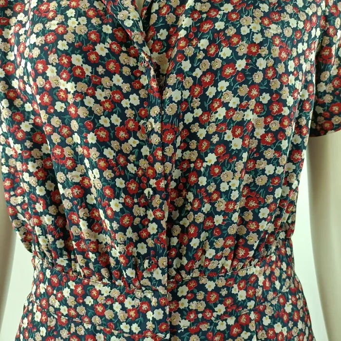 Combishort Daphnea Paris bleu marine à fleurs, col chemise, taille élastique, taille S A1210 - photo numéro 9