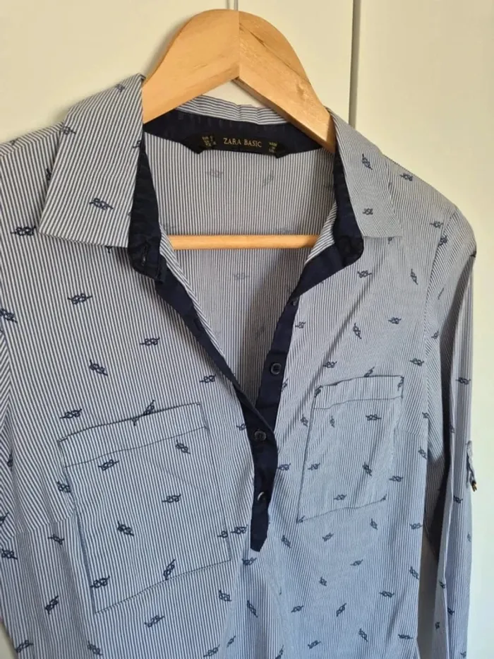 Chemise ZARA basic cintrée bleu à rayures Taille S 36 - photo numéro 2