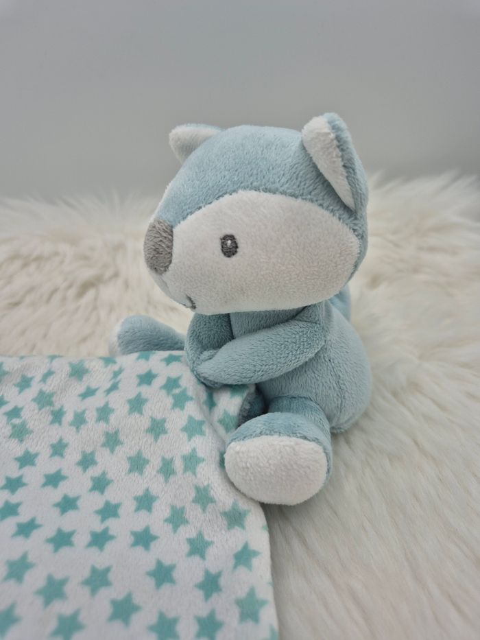 Doudou renard mouchoir bleu vert Nicotoy - photo numéro 2