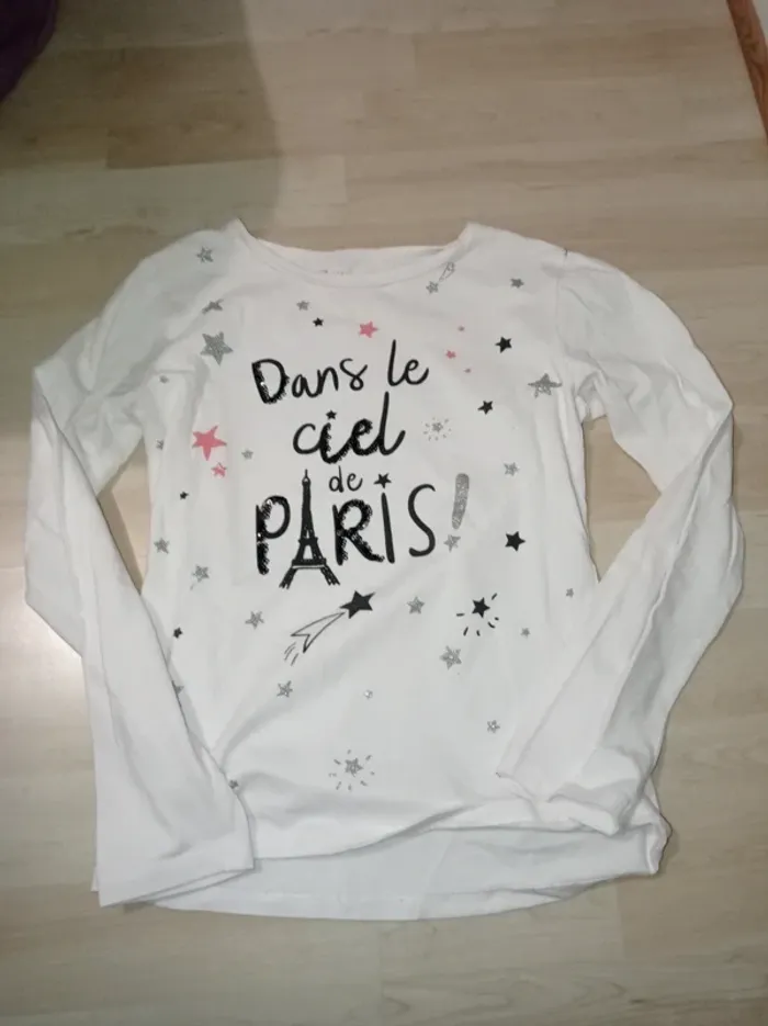 T-shirt manche longue blanc motif étoiles strass