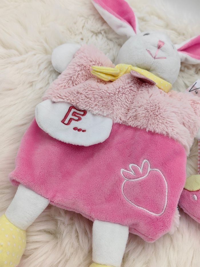 Doudou Marionnette Lapin blanc et rose Baby Nat Fraise Douillette BN0282 - photo numéro 2