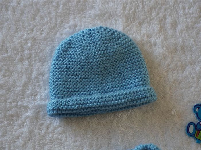 Ensemble bleu neuf pour petit prématuré 30/32 semaines : Bonnet + chaussons - photo numéro 2