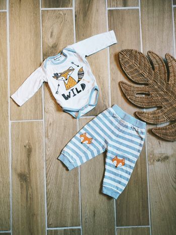 🦊Bougli Bougla - Ensemble Pantalon à rayures et body assorti motif renard - Taille 6 mois