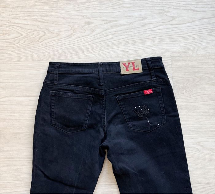 Jean droit court noir avec motifs papillon et strass YL collection taille 38 M - photo numéro 6