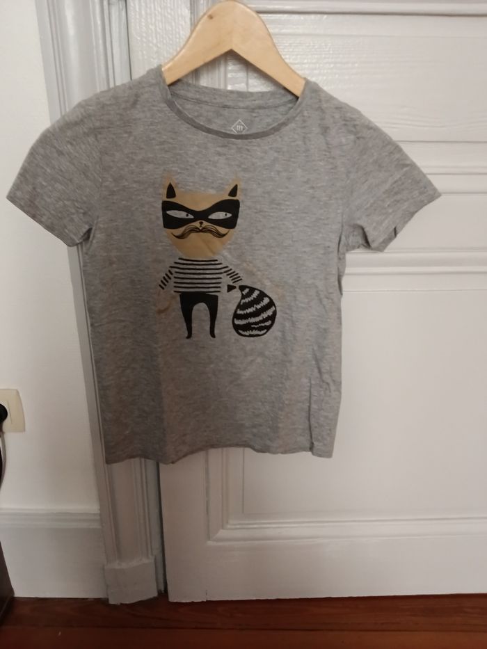 Tee-shirt tex gris chiné et multicolore