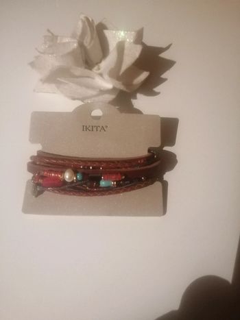 🌸Ensemble de 4 bracelets cuirs marron ornés de perles colorées "ikita" Neuf 🌸