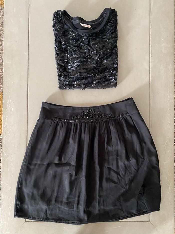 Tee shirt Camaïeu noir à sequins noirs et velours taille S neuf avec étiquette - photo numéro 16