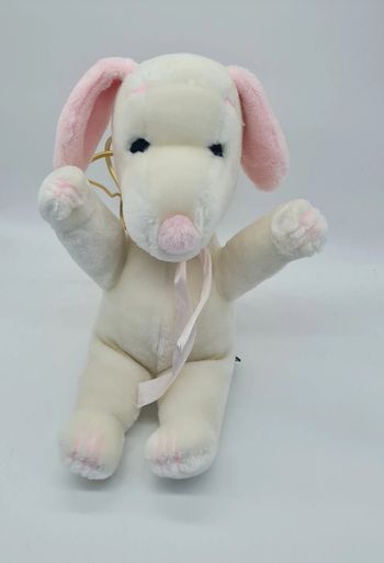 Ancienne peluche doudou vintage 1968 chien Snoopy peanuts rose blanc
