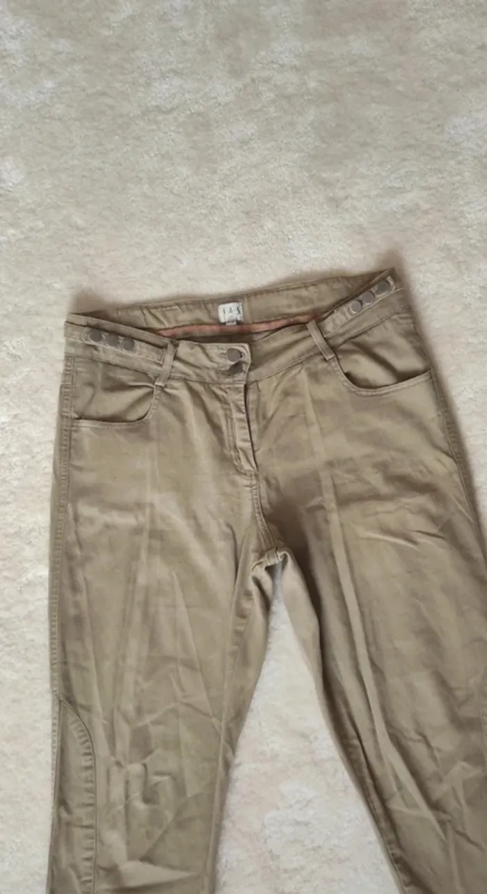 Pantalon chino 123 Un Deux Trois Paris beige coton élasthanne