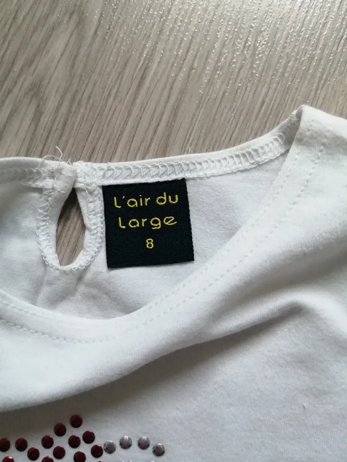 Tee-shirt blanc manches doublées hello kitty en strass / l'air du large / (8ans) - photo numéro 3