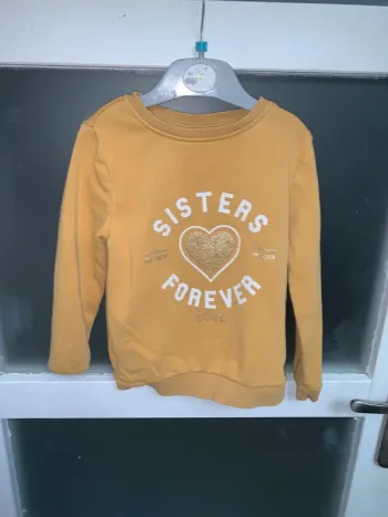 Sweat-shirt 4 ans fille jaune "Sisters Forever" cœur doré