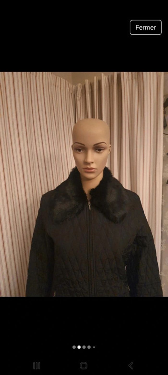 Veste Matelassé Stefanel noire fr 38 col fourrure - photo numéro 2