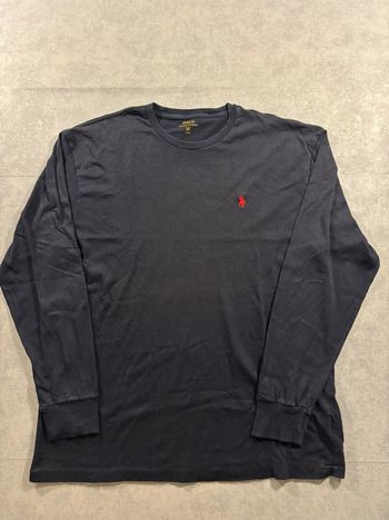 T-shirt manche longue Ralph Lauren Bleu marine logo brodé rouge Taille M