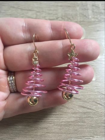 Boucles d’oreilles NEUVES pour femme forme de sapin couleur rose et doré