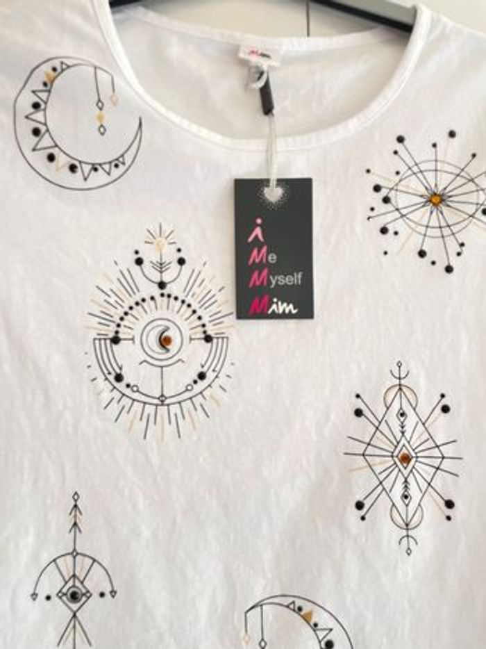 T-shirt blanc effet étoiles ethniques taille M Mim - photo numéro 3