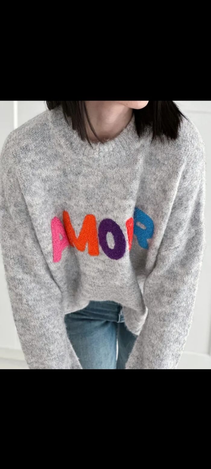Pull femme gris taille xl "amour" - neuf / boutique indépendante - photo numéro 3