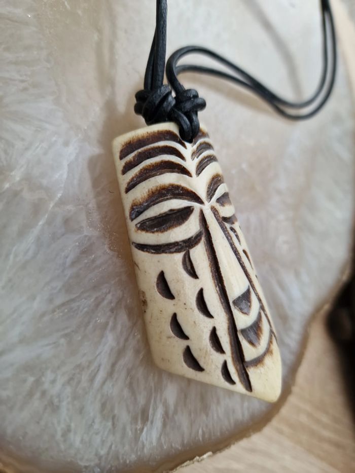 Collier Africain Maori Cuir Noir - photo numéro 5