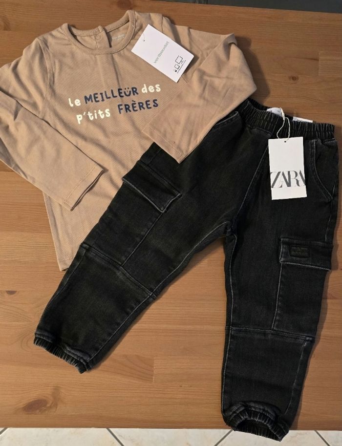 (Neufs non portés)🏷🥰🤩 ensemble teeshirt ml et jeans cargo 3ans garçon 💙🥰🤩