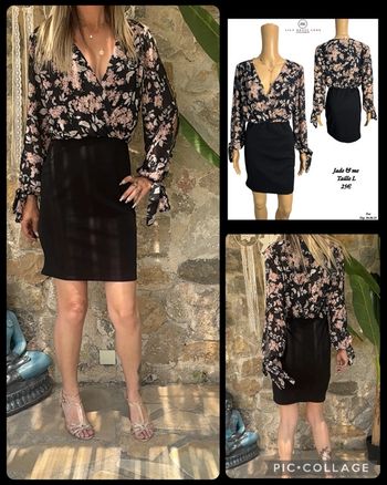 🖤 Robe chic bicolore florale Jade & Me – Taille L NEW (vidéo portée dispo )  🖤